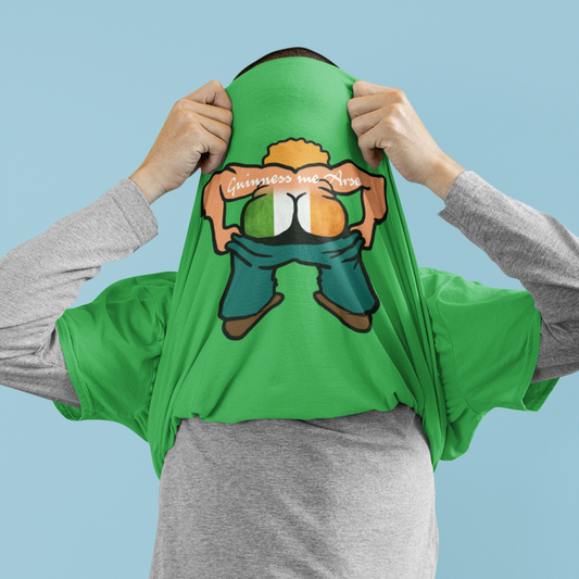 Person wearing a green hoodie with a cartoon character design on a blue background